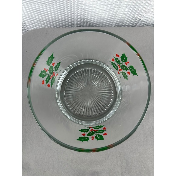 Vintage Indiana Glass Christmas Holly Berry Glass Bowl Holiday Serving Dish - Picture 2 of 7